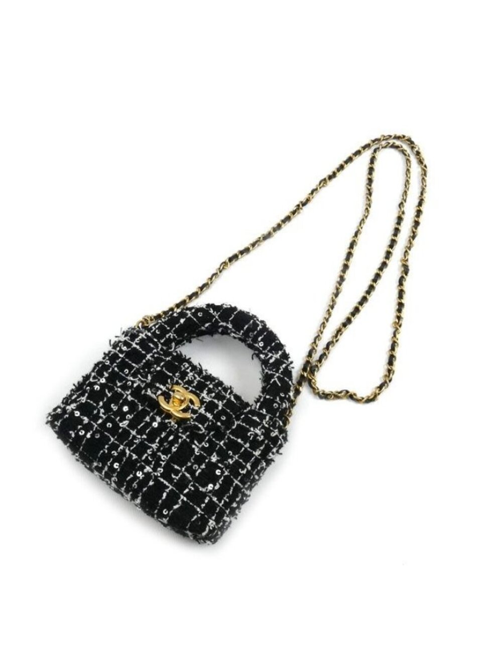 Chanel Fabric Mini Chain Shoulder Bag Black Ap3435 Sequins